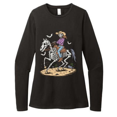 Funny Cowgirl Skeleton Riding Horse Spooky Halloween Western Womens CVC Long Sleeve Shirt