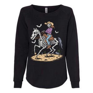 Funny Cowgirl Skeleton Riding Horse Spooky Halloween Western Womens California Wash Sweatshirt