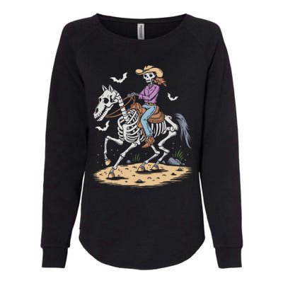 Funny Cowgirl Skeleton Riding Horse Spooky Halloween Western Womens California Wash Sweatshirt