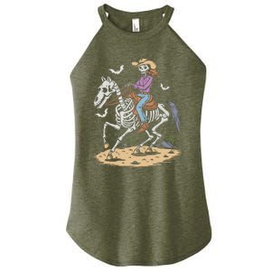 Funny Cowgirl Skeleton Riding Horse Spooky Halloween Western Women's Perfect Tri Rocker Tank