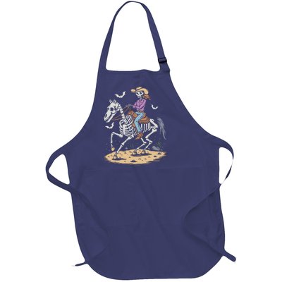 Funny Cowgirl Skeleton Riding Horse Spooky Halloween Western Full-Length Apron With Pockets