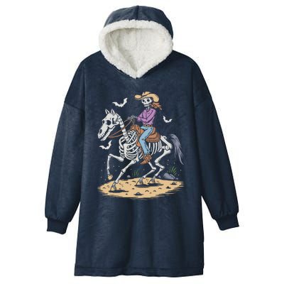 Funny Cowgirl Skeleton Riding Horse Spooky Halloween Western Hooded Wearable Blanket