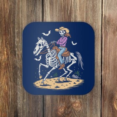 Funny Cowgirl Skeleton Riding Horse Spooky Halloween Western Coaster