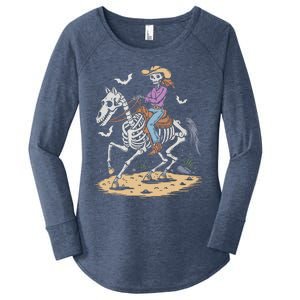 Funny Cowgirl Skeleton Riding Horse Spooky Halloween Western Women's Perfect Tri Tunic Long Sleeve Shirt