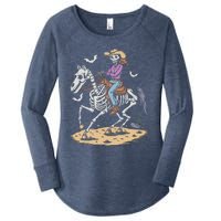 Funny Cowgirl Skeleton Riding Horse Spooky Halloween Western Women's Perfect Tri Tunic Long Sleeve Shirt