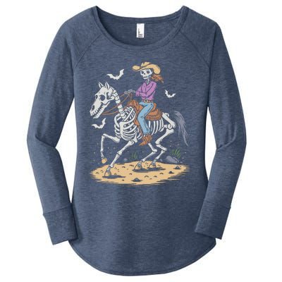 Funny Cowgirl Skeleton Riding Horse Spooky Halloween Western Women's Perfect Tri Tunic Long Sleeve Shirt