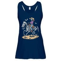 Funny Cowgirl Skeleton Riding Horse Spooky Halloween Western Ladies Essential Flowy Tank