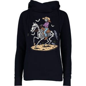 Funny Cowgirl Skeleton Riding Horse Spooky Halloween Western Womens Funnel Neck Pullover Hood