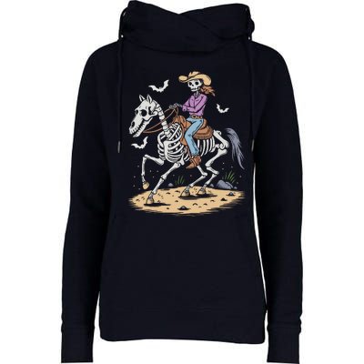 Funny Cowgirl Skeleton Riding Horse Spooky Halloween Western Womens Funnel Neck Pullover Hood