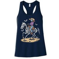 Funny Cowgirl Skeleton Riding Horse Spooky Halloween Western Women's Racerback Tank