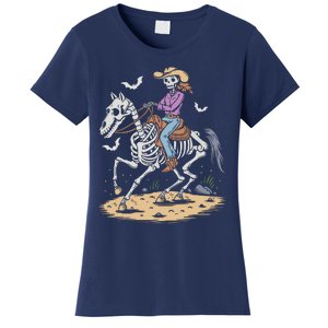 Funny Cowgirl Skeleton Riding Horse Spooky Halloween Western Women's T-Shirt