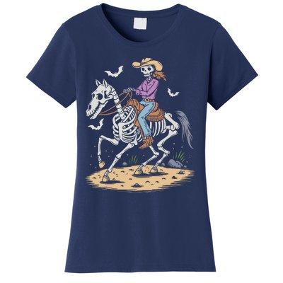 Funny Cowgirl Skeleton Riding Horse Spooky Halloween Western Women's T-Shirt