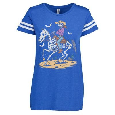 Funny Cowgirl Skeleton Riding Horse Spooky Halloween Western Enza Ladies Jersey Football T-Shirt