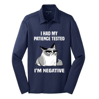 Funny cat sarcasm cat I Had My Patience Tested I'm Negative Silk Touch Performance Long Sleeve Polo