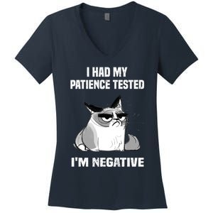 Funny cat sarcasm cat I Had My Patience Tested I'm Negative Women's V-Neck T-Shirt