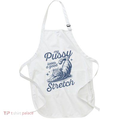 Funny Cat Stretching Design For Cat Lovers Full-Length Apron With Pockets