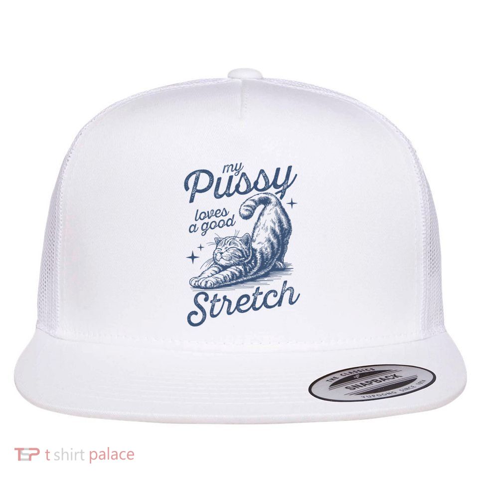 Funny Cat Stretching Design For Cat Lovers Flat Bill Trucker Hat