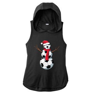 Funny Christmas Soccer Balls Santa Snowman Santa Hat Player Ladies PosiCharge Tri-Blend Wicking Draft Hoodie Tank