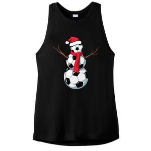 Funny Christmas Soccer Balls Santa Snowman Santa Hat Player Ladies PosiCharge Tri-Blend Wicking Tank