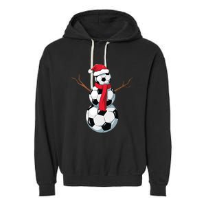 Funny Christmas Soccer Balls Santa Snowman Santa Hat Player Garment-Dyed Fleece Hoodie