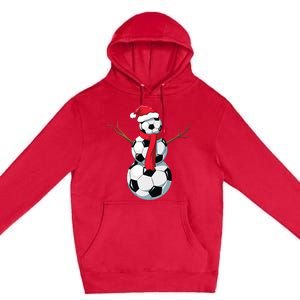 Funny Christmas Soccer Balls Santa Snowman Santa Hat Player Premium Pullover Hoodie