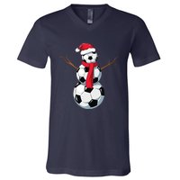 Funny Christmas Soccer Balls Santa Snowman Santa Hat Player V-Neck T-Shirt