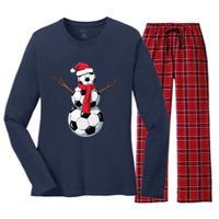 Funny Christmas Soccer Balls Santa Snowman Santa Hat Player Women's Long Sleeve Flannel Pajama Set 