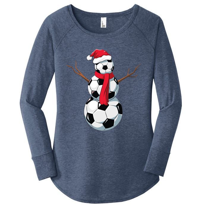 Funny Christmas Soccer Balls Santa Snowman Santa Hat Player Women's Perfect Tri Tunic Long Sleeve Shirt