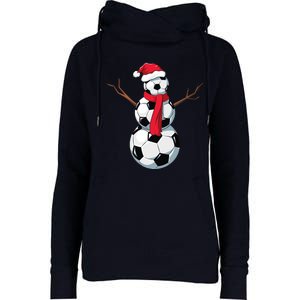 Funny Christmas Soccer Balls Santa Snowman Santa Hat Player Womens Funnel Neck Pullover Hood