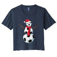 Funny Christmas Soccer Balls Santa Snowman Santa Hat Player Women's Crop Top Tee