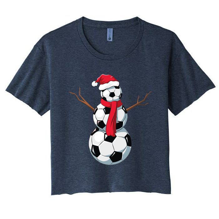 Funny Christmas Soccer Balls Santa Snowman Santa Hat Player Women's Crop Top Tee