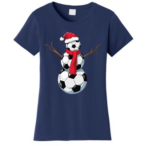 Funny Christmas Soccer Balls Santa Snowman Santa Hat Player Women's T-Shirt