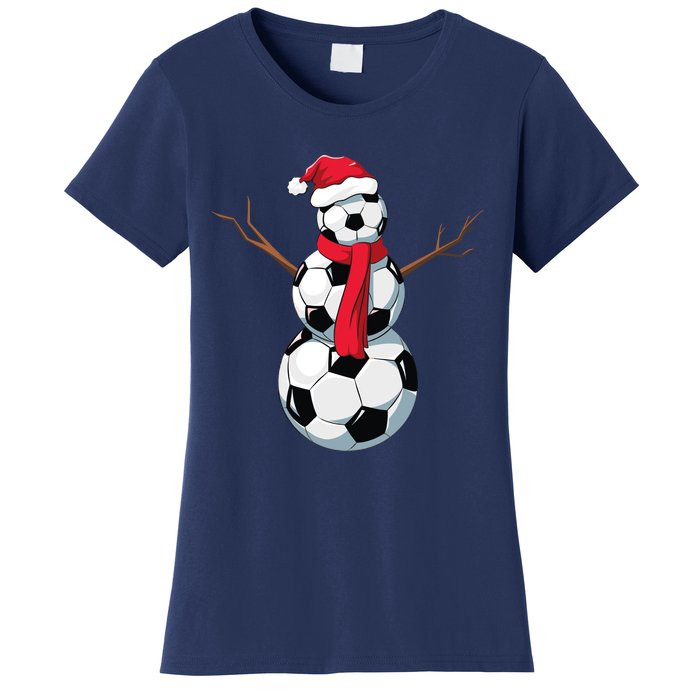 Funny Christmas Soccer Balls Santa Snowman Santa Hat Player Women's T-Shirt