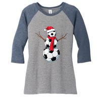 Funny Christmas Soccer Balls Santa Snowman Santa Hat Player Women's Tri-Blend 3/4-Sleeve Raglan Shirt