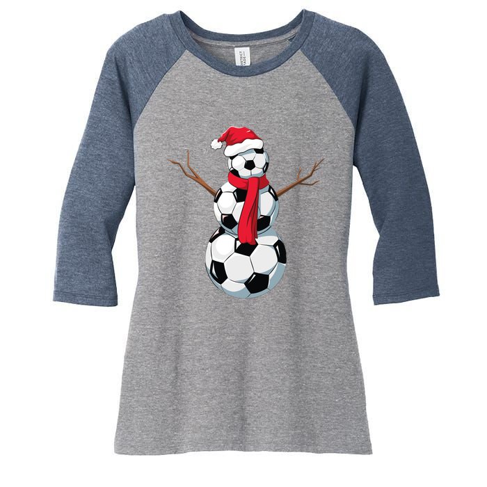 Funny Christmas Soccer Balls Santa Snowman Santa Hat Player Women's Tri-Blend 3/4-Sleeve Raglan Shirt