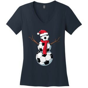 Funny Christmas Soccer Balls Santa Snowman Santa Hat Player Women's V-Neck T-Shirt