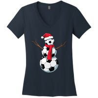 Funny Christmas Soccer Balls Santa Snowman Santa Hat Player Women's V-Neck T-Shirt