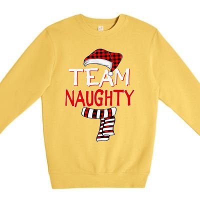 Funny Christmas Santa Claus Red Plaid Team Naughty Premium Crewneck Sweatshirt