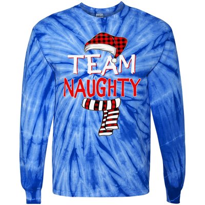 Funny Christmas Santa Claus Red Plaid Team Naughty Tie-Dye Long Sleeve Shirt