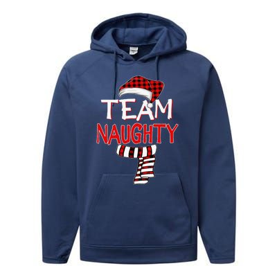 Funny Christmas Santa Claus Red Plaid Team Naughty Performance Fleece Hoodie