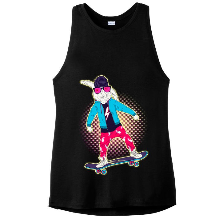 Funny Cool Skateboarding Easter Bunny Rabbit Ladies PosiCharge Tri-Blend Wicking Tank