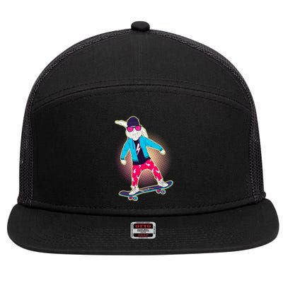 Funny Cool Skateboarding Easter Bunny Rabbit 7 Panel Mesh Trucker Snapback Hat