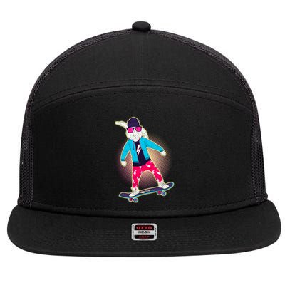 Funny Cool Skateboarding Easter Bunny Rabbit 7 Panel Mesh Trucker Snapback Hat