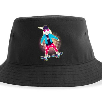 Funny Cool Skateboarding Easter Bunny Rabbit Sustainable Bucket Hat