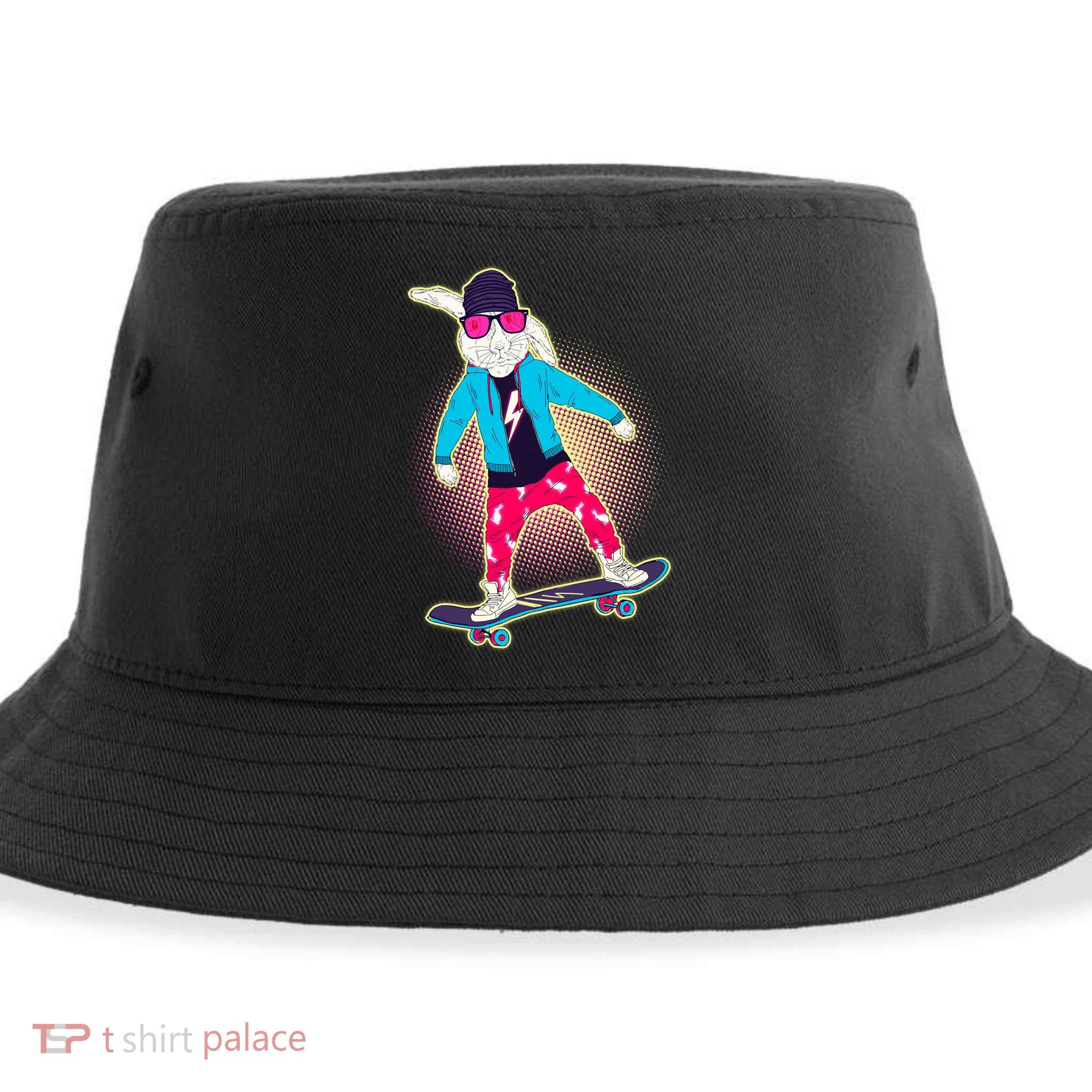Funny Cool Skateboarding Easter Bunny Rabbit Sustainable Bucket Hat