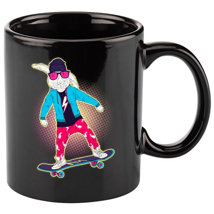 Funny Cool Skateboarding Easter Bunny Rabbit 11oz C Handle Ceramic Mug
