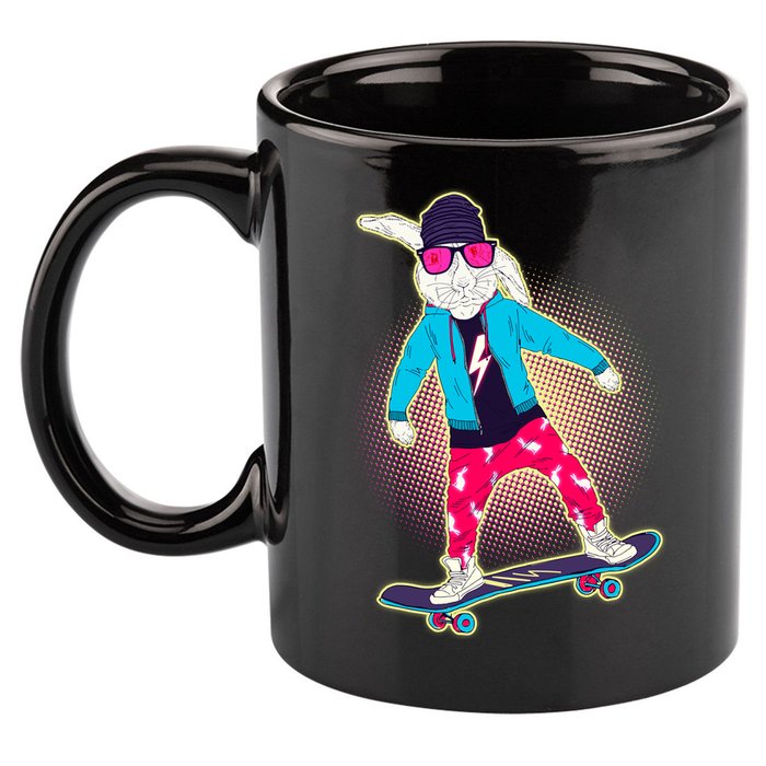 Funny Cool Skateboarding Easter Bunny Rabbit 11oz C Handle Ceramic Mug