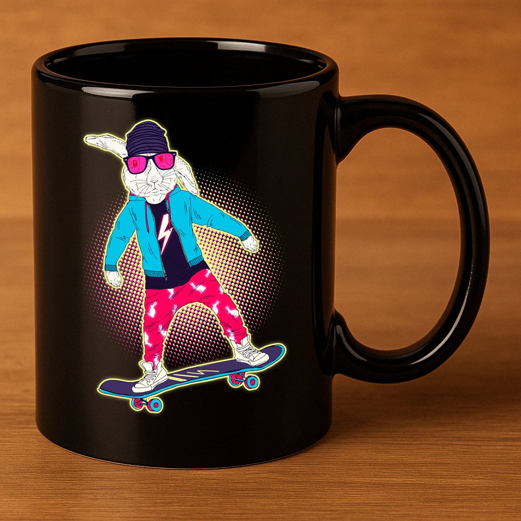 Funny Cool Skateboarding Easter Bunny Rabbit 11oz C Handle Ceramic Mug