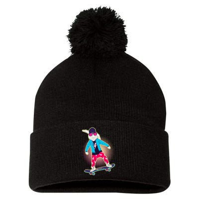Funny Cool Skateboarding Easter Bunny Rabbit Pom Pom 12in Knit Beanie