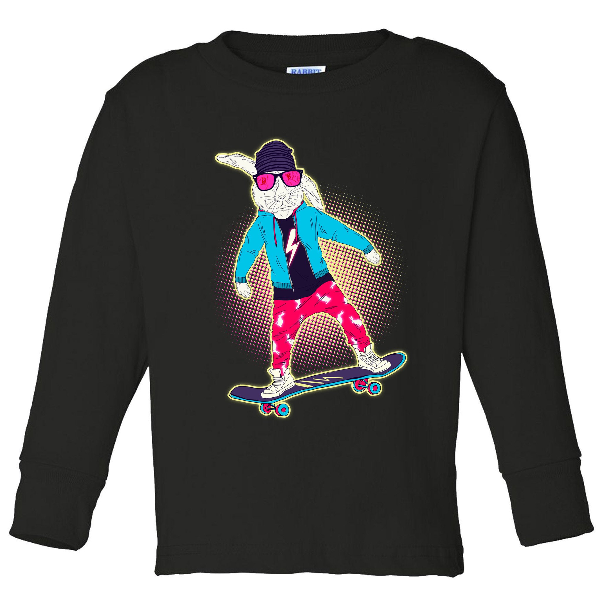 Funny Cool Skateboarding Easter Bunny Rabbit Toddler Long Sleeve Shirt
